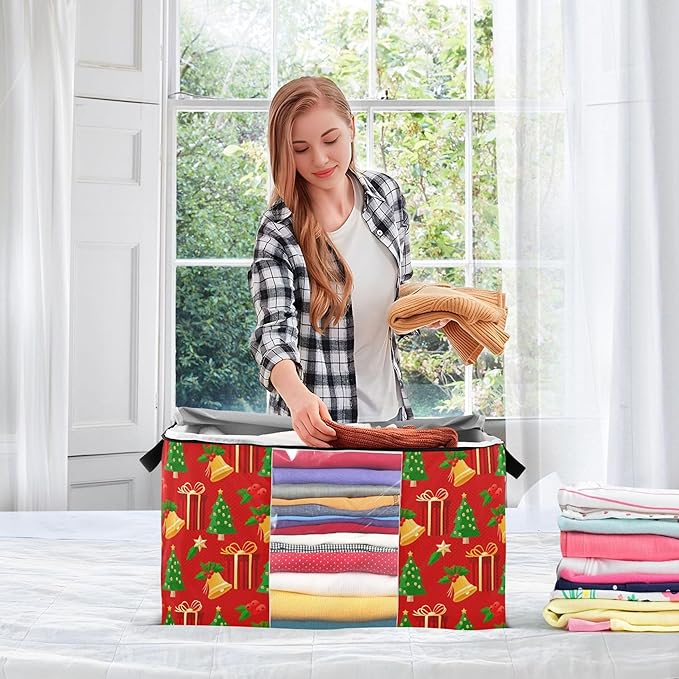 Burbuja 2 Pack Storage Bag Organizer with Handles for Clothes, Blankets, Bedding, Christmas Tree Foldable Storage Bag with Zipper & Clear Window, 95L
