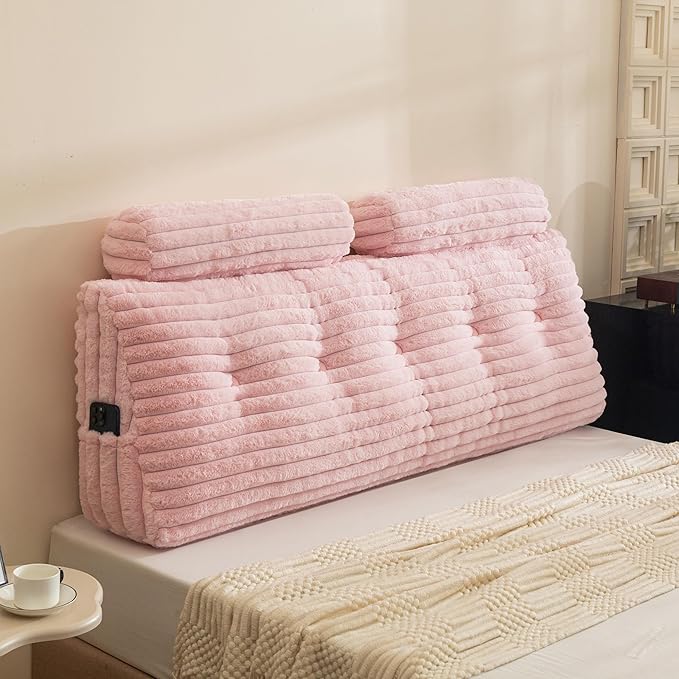 HIGOGOGO Triangular Headboard Wedge Pillow with 2 Cylindrical Pillows and Memory Foam Filling, Daybed Pillows for Sitting up, Reading or Working with Removable Cover,King 76"x19.7"