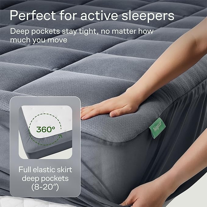 Niagara Ultra Soft Twin XL Size Mattress Topper - Viscose Made from Bamboo Pillow Top Mattress Pad for Back Pain Relief - Naturally Cooling for Hot Sleepers, fits 6-18" Mattress, 600GSM, Gray