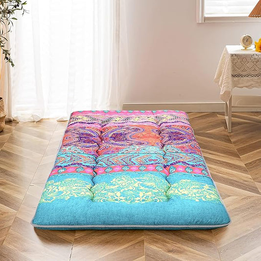MAXYOYO Bohemian Floor Bed, Japanese Futon Mattress, Narrow Twin Single Bed, Foldable Roll Up Camping Cot for Adults