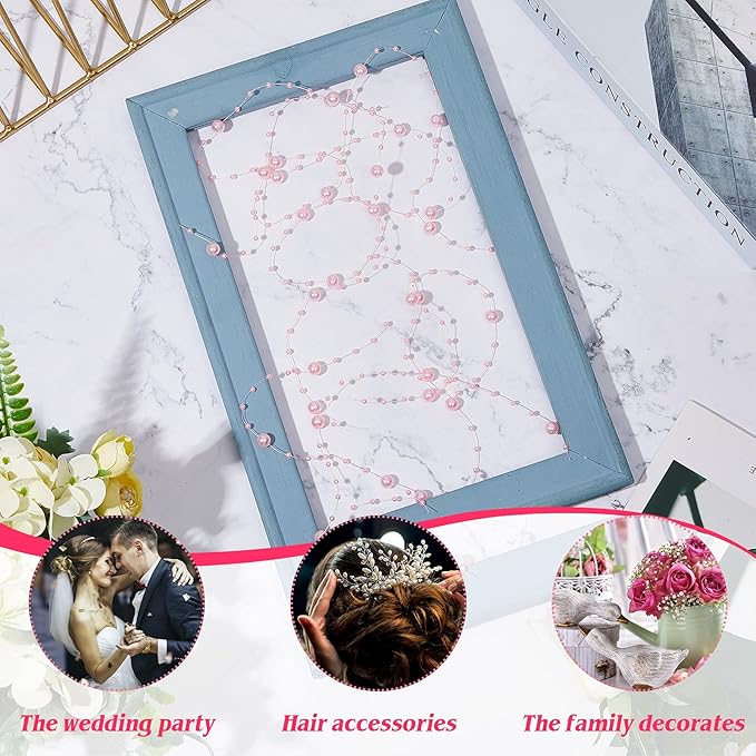 Tondiamo 24 Pcs Artificial Pearl String for Floating Candle Faux Pearls Beads String Garland Centerpiece Decoration for Vases Filler Wedding Spring Holiday Party Decor(Pink)