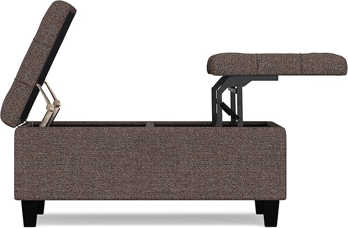 SIMPLIHOME Harrison Coffee Table Storage Ottoman - 36 inch Wide Upholstered Tweed Look Fabric Square Lift-Top Ottoman in Mink Brown, Transitional Ottoman for Living Room with Hidden Storage