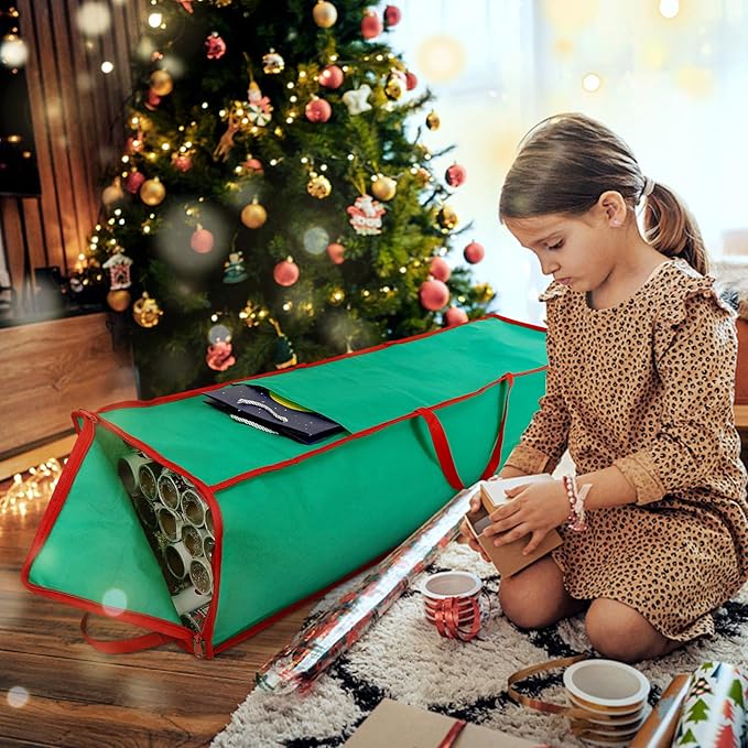 Wrapping Paper Organizer Storage Bag Containers, 41 Inch Gift Wrapping Organizer Storage, Stores up to 25 Rolls 2” Diam, Green
