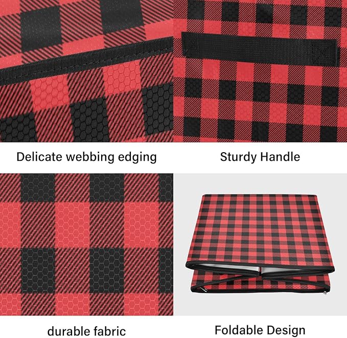 Red Buffalo Plaid Christmas Ornament Storage Basket Box Winter Xmas Holiday Storage Container Cube with Adjustable Dividers for 64 Holiday Ornaments or Decorations Keeps Clean and Dry for Next Season