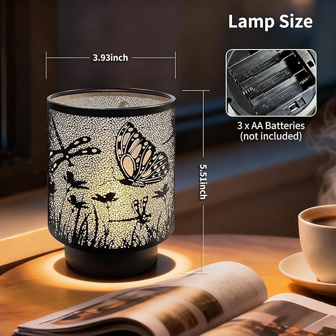 Battery Operated Table Lamp, Cordless Lamps for Home Décor, Nightlight with LED Bulb with Timer for Living Room Bedroom Tabletop Entryway Centerpiece Gift (Dragonfly Butterfly)