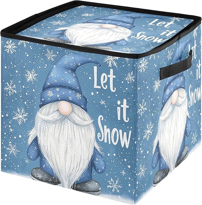 Winter Gnomes Christmas Ornament Storage Basket Box Let it Snow Snowflake Holiday Storage Container Cube with Adjustable Dividers for 64 Holiday Ornaments or Decorations Keeps Clean and Dry