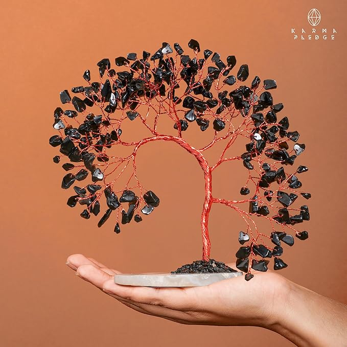 Crystal Tree of Life for Home, Office, Room, Wall Decor to Bring Money & Good Luck, Handmade Black Obsidian Healing Chakra Tree Unique Birthday Gifts for Women, Men, Mom & Dad