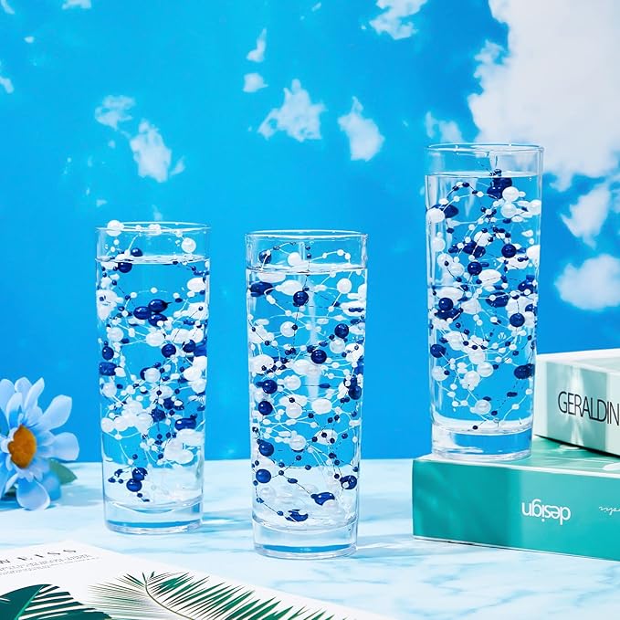 Tondiamo 24 Pcs Artificial Pearl String for Floating Candle Faux Pearls Beads String Garland Centerpiece Decoration for Vases Filler Wedding Spring Holiday Party Decor(Blue, Light Blue, White)