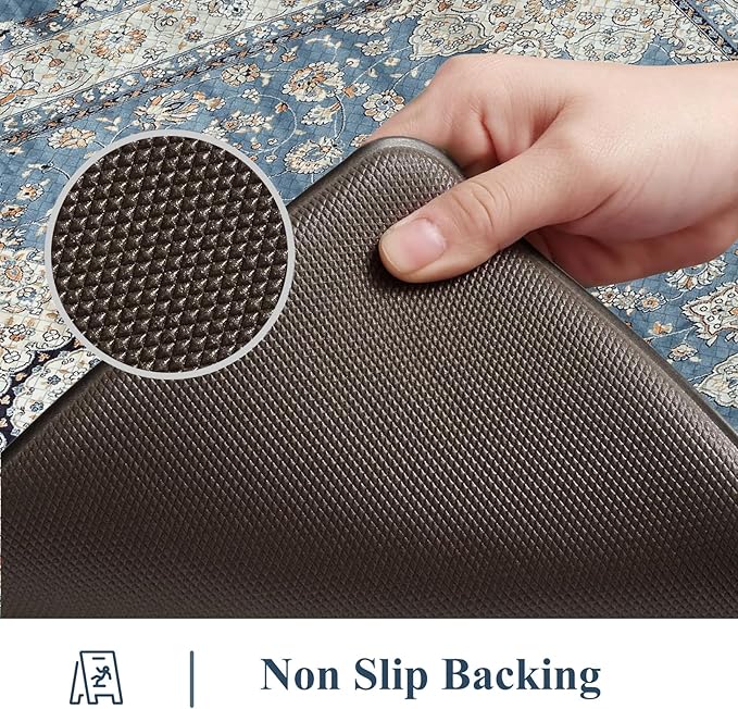 Collive Boho Blue Kitchen Mats Cushioned Anti Fatigue Mats, Non-Slip Kitchen Floor Mats, Kitchen Rugs for Sink, Laundry,Office, 17”x30” Waterproof Standing Desk Mat