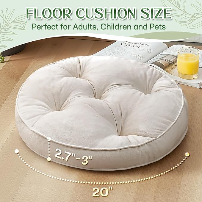 1 MIDDLE ONE Floor Pillow Set of 2, Memory Foam Meditation Cushion, Floor Cushions for Adults Sitting, Large Round Seat Cushions for Yoga, Living Room, 20x20 Inch (Round | Off-White)