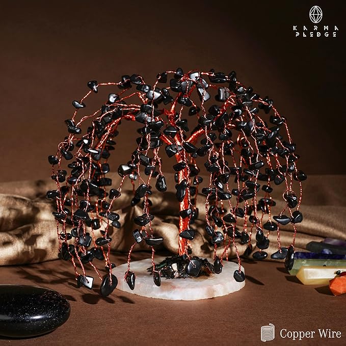 Chakra Tree of Life Birthday Gifts for Women, Home and Office Decor, Handmade Black Obsidian Crystal Tree for Money, Positivity, Reiki Healing, Spiritual Good Luck Gifts for Mom & Dad