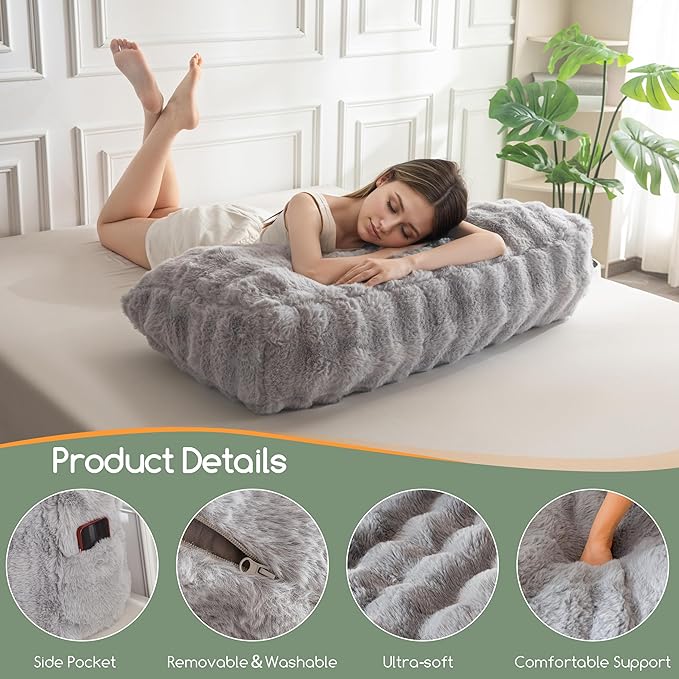 HIGOGOGO Headboard Pillow Twin,Ultra-Soft Wedge Pillow with a Cylindrical Neck Pillow,Memory Foam Filling,Back Support Pillows for Bed Sitting Up, Reading & Working, Removable Cover, 39.4"x19.7"