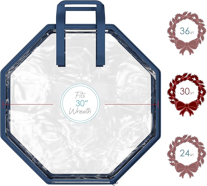 Hearth & Harbor Wreath Storage Container - Clear Christmas Wreath Storage Bag, Dual Zipper and Handles - 30" Premium Wreath Storage Organizer Box