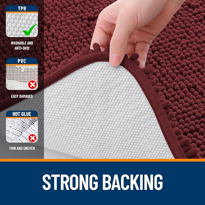 OLANLY Large Bathroom Rugs 47x32, Soft Absorbent Chenille Bath Rugs, Rubber Backing Quick Dry, Machine Washable Bath Mats for Bathroom Floor, Tub and Shower, Home Decor Accessories, Andorra Red-Brown