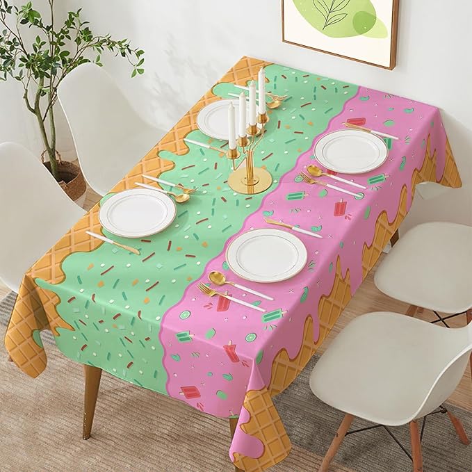 OHOME Ice Cream Party Decorations - Disposable Tablecloth for Ice Cream Birthday Party Decorations - Plastic Table Cover for Summer Bar Party Banner,2 Pack
