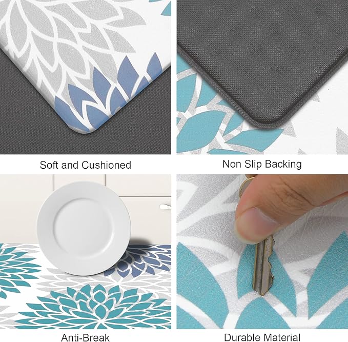 HEBE Anti Fatigue Kitchen Rugs Sets of 2, Non Slip Kitchen Mats for Floor, Waterproof Cushioned Comfort Standing Carpet for Kitchen Sink, Home Office, Laundry Room