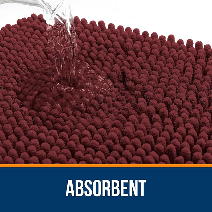 OLANLY Bathroom Rugs 34x21, Extra Soft Absorbent Chenille Bath Rugs, Rubber Backing Quick Dry, Machine Washable Bath Mats for Bathroom Floor, Tub and Shower, Home Decor Accessories, Andorra Red-Brown