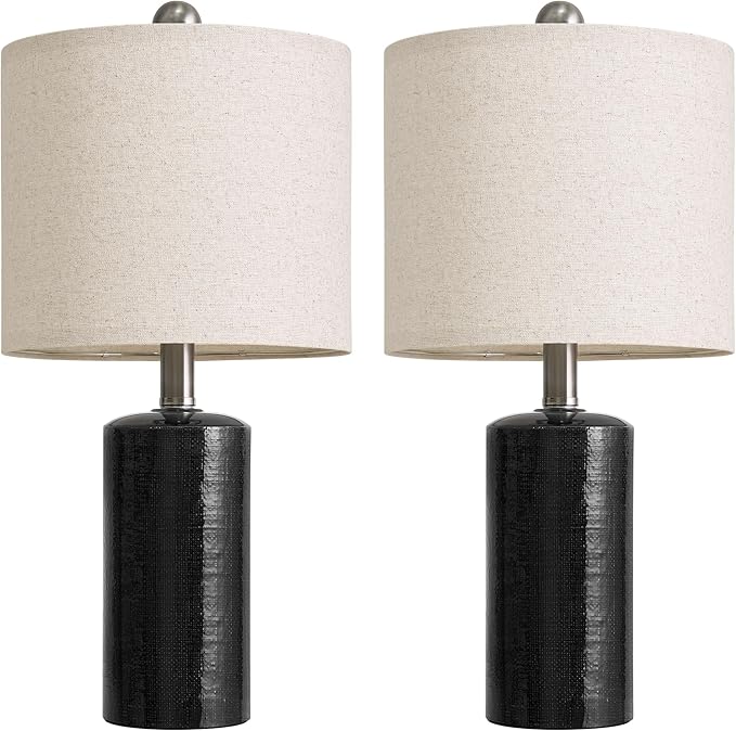 G-SAFAVA 20.5" Small Table Lamps for Living Room Lamp Set of 2 Ceramic Lamps for Bedroom Bedside Lamps Modern Boho Lamps for Night Stands Farmhouse Nightstand Lamp Side End Table Lamp, Black