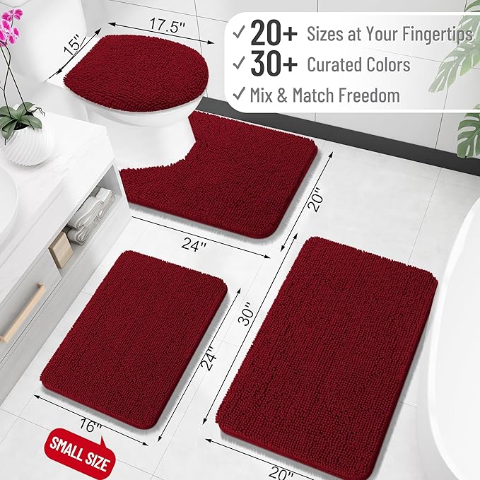 OLANLY Toilet Rugs U-Shaped 20x20, Extra Soft Absorbent Chenille Contour Bathroom Rugs for Toilet, Dry Quickly, Machine Washable, Non-Slip Bath Mat, Burgundy