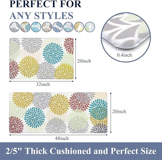 HEBE Anti Fatigue Kitchen Rugs Sets of 2, Non Slip Kitchen Mats for Floor, Waterproof Cushioned Comfort Standing Carpet for Kitchen Sink, Home Office, Laundry Room