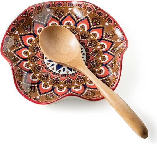 Miamolo Spoon Rest for Stove Top, 5.3in Spoon Holder Utensil Rest, Ceramic Spoon Rests for Kitchen Counter Bohemian Style Cooking Gift for Housewarming