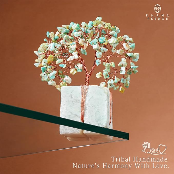 Chakra Tree of Life for Unique Gifts for Mom, Dad, Home and Office Decor, Handmade Amazonite Healing Crystal Tree for Positivity, Money & Good Luck, Birthday Gifts for Women,Mens