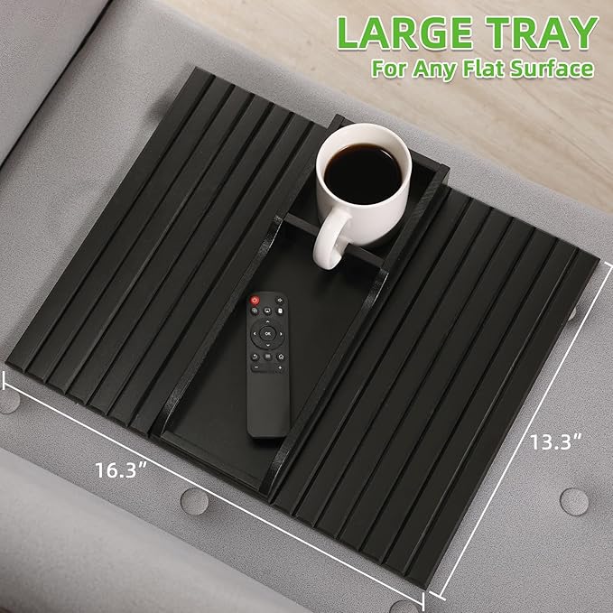 GEHE Couch Cup Holder, Anti Falling Sofa Arm Tray, Natural Bamboo Sofa Cup Holder More Safe for You Family, Portable Couch Arm Tray Armrest Table for Remote, Snacks, Phone, Drinks