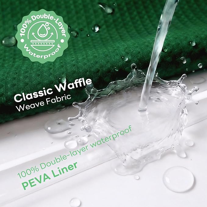 Dynamene Extra Long Shower Curtain and Liner Set - 96 inch Tall Waffle Fabric, Waterproof Clear Liner, Heavy Duty Weighted Hotel Luxury Shower Curtains for Bathroom with 12 Hooks, 72x96, Dark Green