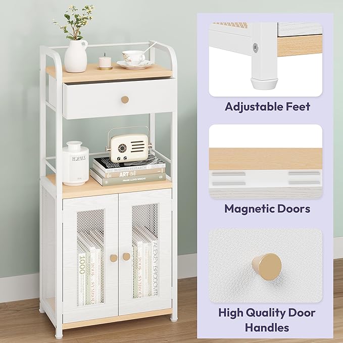 SWTYMIKI 14.57"x32.28" Bathroom Storage Cabinet – Freestanding Storage Cabinet with Doors and Drawer, Bathroom Organizers and Storage for Small Spaces – Ideal for Towels and Toiletries, Natural