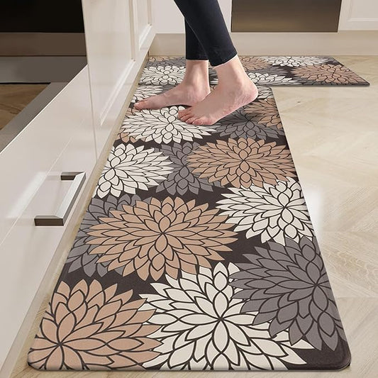 HEBE Anti Fatigue Kitchen Rugs Sets of 2, Non Slip Kitchen Mats for Floor, Waterproof Cushioned Comfort Standing Carpet for Kitchen Sink, Home Office, Laundry Room