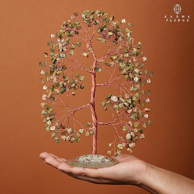 Crystal Tree of Life Birthday Gifts for Women, Men, Frineds, Handmade Unakite Chakra Tree for Home, Room, Office Decor, Bring Money, Positivity, Reiki Healing, Good Luck, Gifts for Mom & Dad