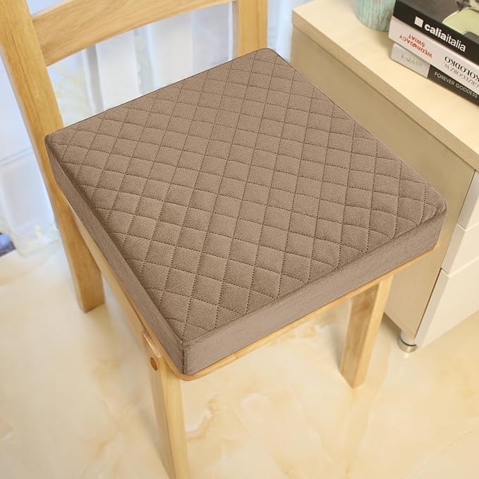 Firm 18x18x3 Memory Foam Seat Cushion for Home, Office, Car - Washable Velvety Cover with Waterproof Layer & Non-Slip Base - Booster Cushion - Sciatica & Back Pain Relief - Brown