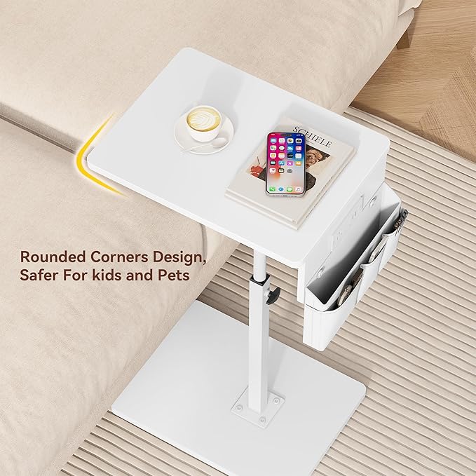 Vagusicc Sofa Armrest Tray Table for Couch - 360° Swivel Height Adjustable Side Table for Small Spaces, Snack Side Table for Bed or Chair, C Shaped End Table Snack Table for Eating Dinner Laptop