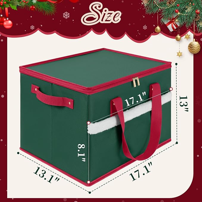 Christmas Ornament Storage Box with Adjustable Dividers Zippered Top Stores up to 36 Holiday Ornaments (4 Inch) Xmas Ball Decorations Organizer Storage Container Bin