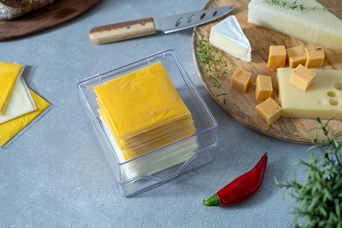 Pikanty American Sliced Cheese Holder | Airtight Storage Container for Fridge | Hinged Lid | Dishwasher Safe | Holds 24 Slices | Made in USA