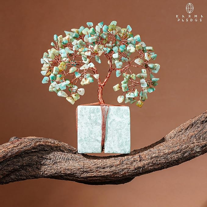 Chakra Tree of Life for Unique Gifts for Mom, Dad, Home and Office Decor, Handmade Amazonite Healing Crystal Tree for Positivity, Money & Good Luck, Birthday Gifts for Women,Mens
