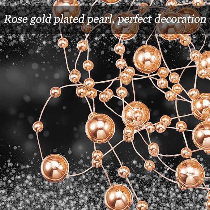 Tondiamo 24 Pcs Artificial Pearl String for Floating Candle Faux Pearls Beads String Garland Centerpiece Decoration for Vases Filler Wedding Spring Holiday Party Decor(Rose Gold)