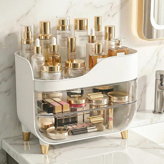 Makeup Organizer for Vanity with Large Smooth Drawers Extra Large Skincare Organizer for Bathroom Countertop and Dresser, Crystal Clear Cosmetic Storage Display Case for Beauty Products
