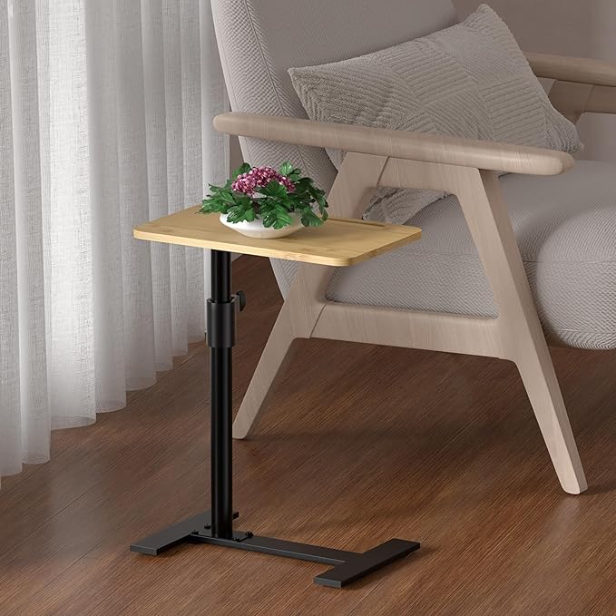 Sofa Armrest Tray Table - 360° Bamboo Swivel TV Trays - Height Adjustable Side Table for Bed or Chair with Phone and Tablet Slots - End Tables for Small Spaces (1, Fair, Standard)