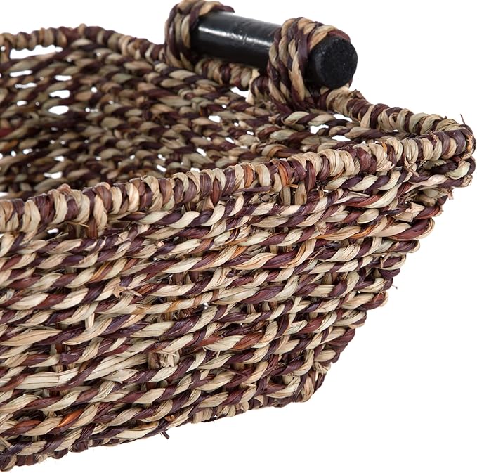 17.5 "x 10" x 4 "wooden handle seaweed rectangular basket, made of fiber tray, used for living room coffee table, bathroom counter, kitchen pantry, farmer's country storage cabinet.