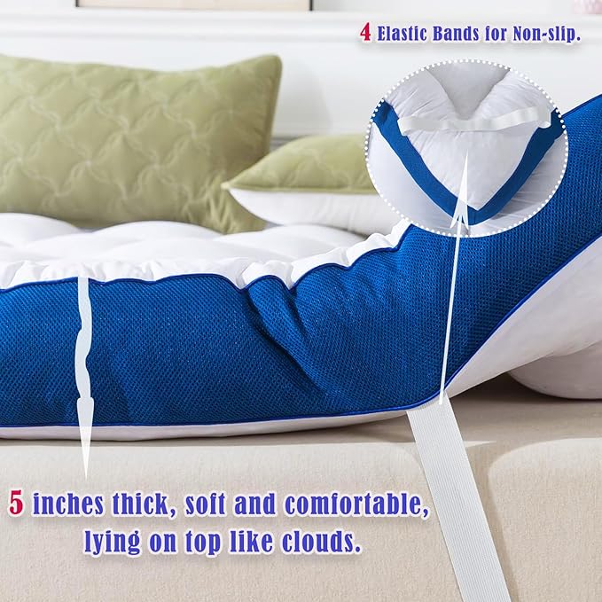 WhatsBedding 5 Inch King Mattress Topper for Back Pain Relief, Filled with Breathable & Soft Memory Foam Pillow Top,4 Elastic Straps