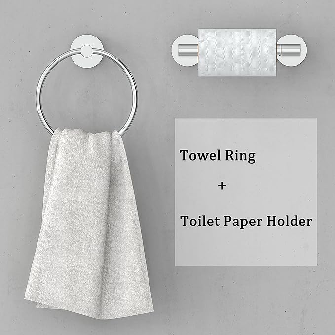 RARXTR Polished Finish Toilet Paper Holder & Towel Ring SUS304 Stainless Steel 2pc Bathroom Hardware Set with Double Post Pivoting Toilet Paper Roll Holder Wall Mount & Bathroom Towel Holder Set
