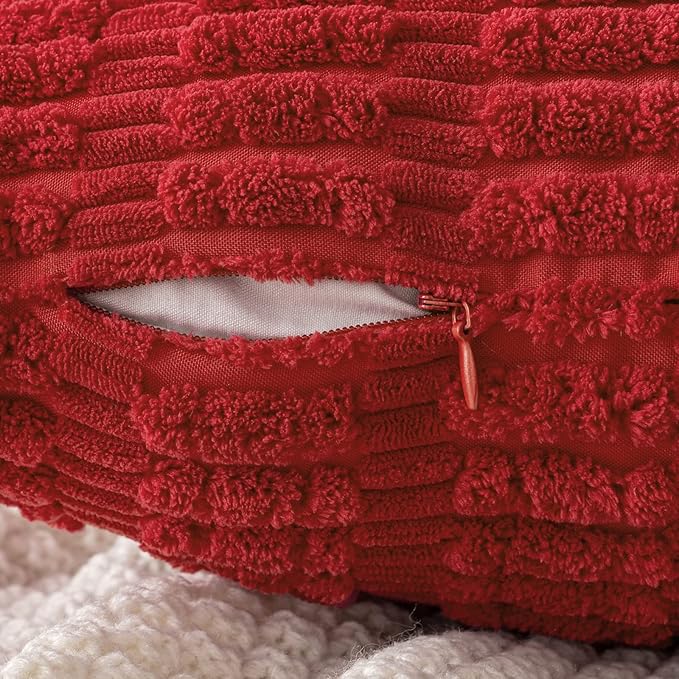 MIULEE Pack of 2 Red Corduroy Decorative Pillow Covers 16x16 Inch Soft Boho Striped Throw Pillow Covers Modern Farmhouse Home Decor for Sofa Living Room Couch Bed