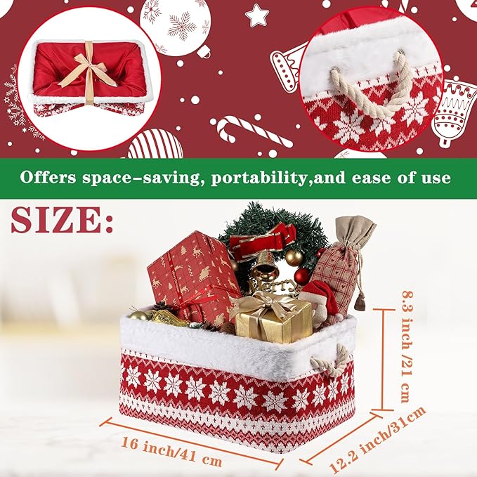 INough Christmas Basket Large Empty Christmas Baskets Red Christma Gift Baskets with Handles Holiday Storage for Gifts Holiday Decor for Baby/Kids/Nursery Room