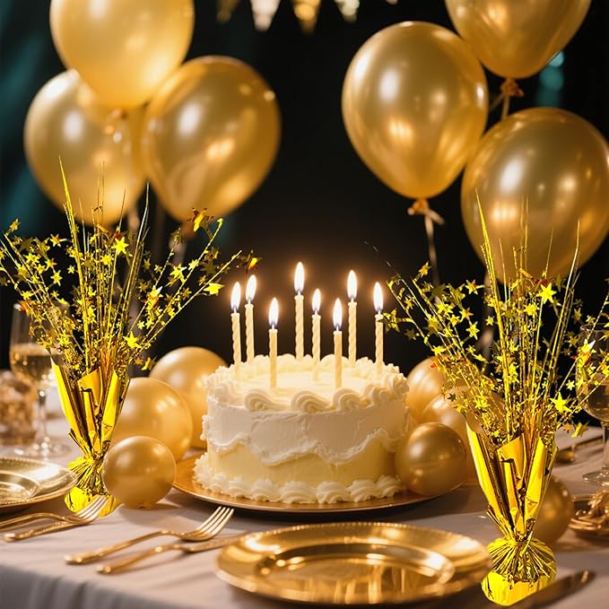 FUBININA 6 Pack Metallic Foil Spray Centerpiece Star Table Decoration Burst Table Centerpieces for Birthday New Years Nye Wedding Anniversary Graduation Holiday Party Supplies Decor, Gold