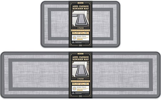Mattitude Kitchen Mats Set of 2 Cushioned Rugs 0.47 inch Thick Anti-Fatigue Mats for Kitchen Floor,Waterproof Non-Slip Mats and Rugs Set for Office,Floor,Laundry 17.3"×29"+17.3"×59",Grey