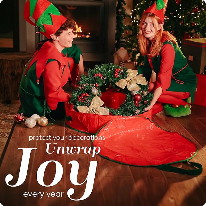 Handy Laundry Christmas Wreath Storage Bag - 2-PACK Durable, Tarp Material, Zipper, Sturdy Carry Handle, Dust, Pest Protection - Ideal Home, Garage Organization for Holiday Wreath Decorations (36")