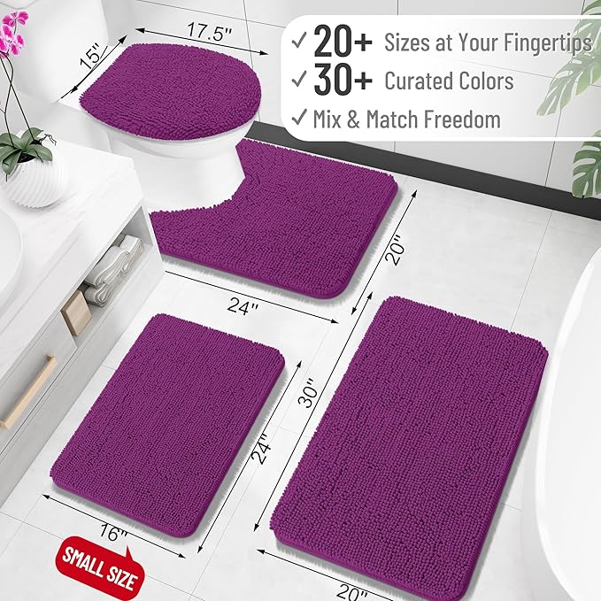 OLANLY Bathroom Runner Rugs 59x20, Extra Soft Absorbent Chenille Bath Rugs, Rubber Backing Quick Dry, Machine Washable Long Bath Mats for Bathroom Floor, Tub and Shower, Home Decor Accessories, Purple