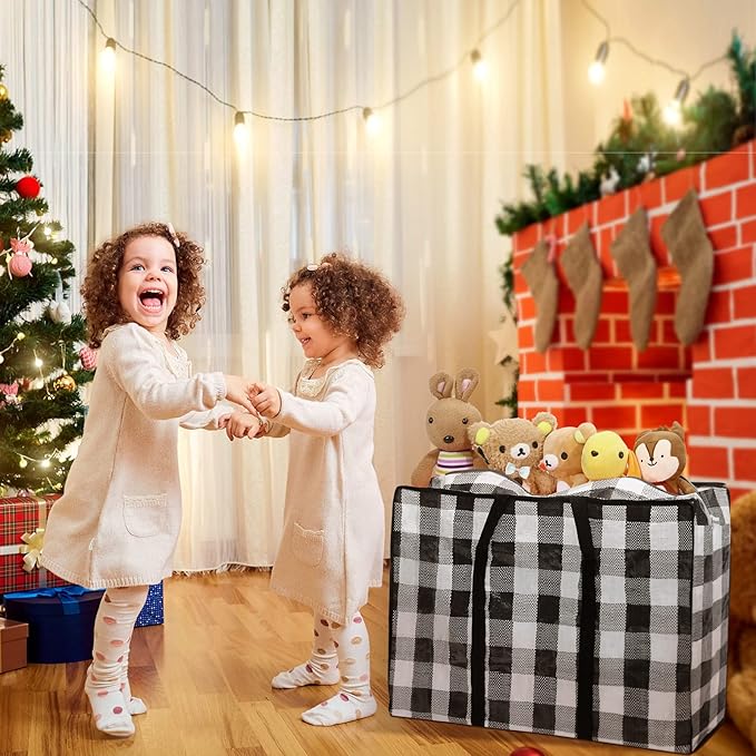 2 Pcs Christmas Ornament Storage Bags Christmas Tree Storage Bags 27 x 20 Inch Ornaments Bag with Zipper Xmas Heavy Duty Containers for Xmas Trees Baubles(Black-White,Plaid)