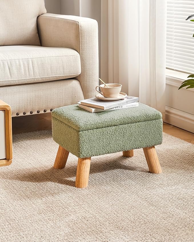 YMYNY Storage Ottoman, Footstool, Small Foot Stool with Sturdy Wood Legs Stool, Foot Rest with Padded Seat, for Living Room Bedroom Couch Enterway 15.75''D×11.81" W×11.02" H Green UHBD042GR
